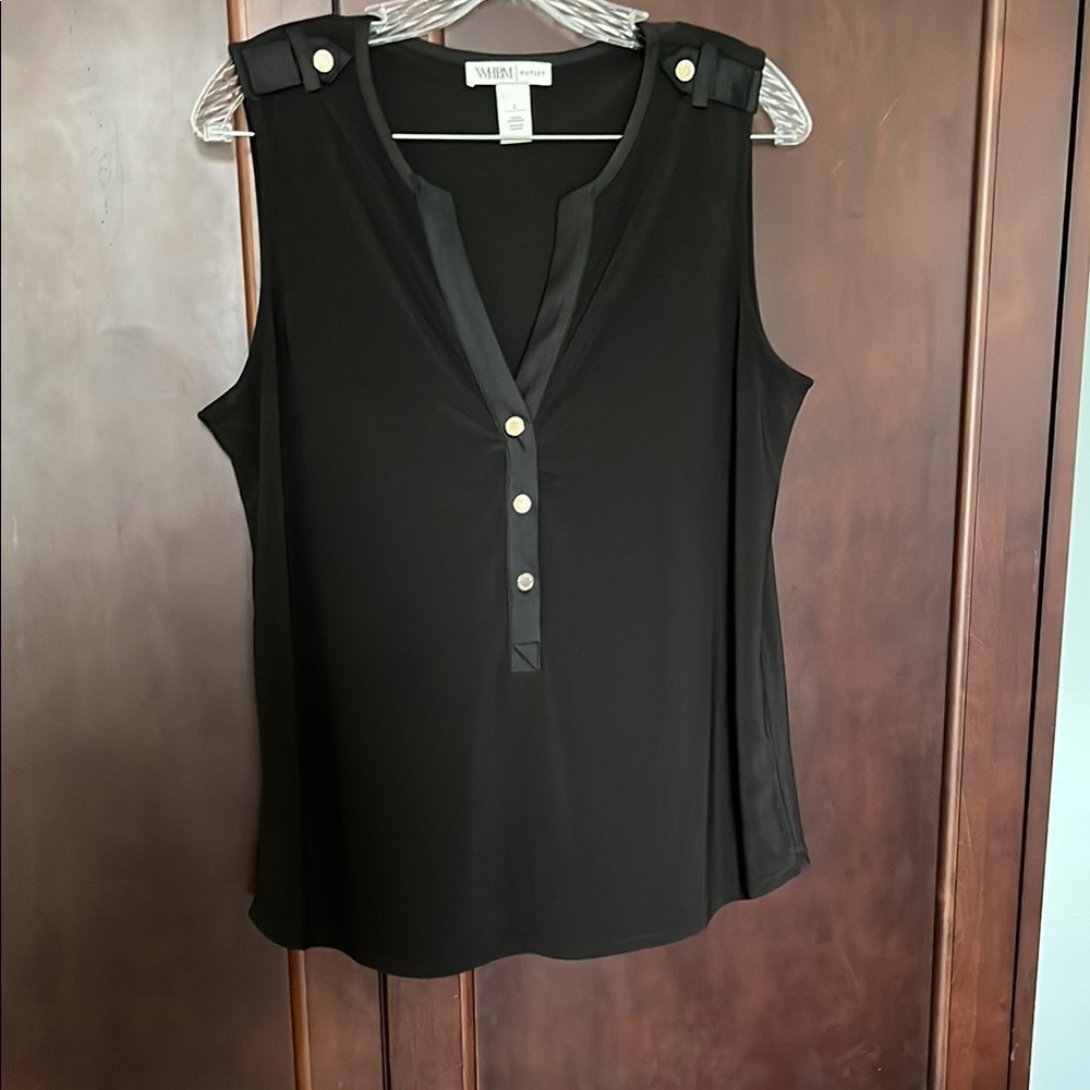 WHBM Black Sleeveless Buttoned Blouse